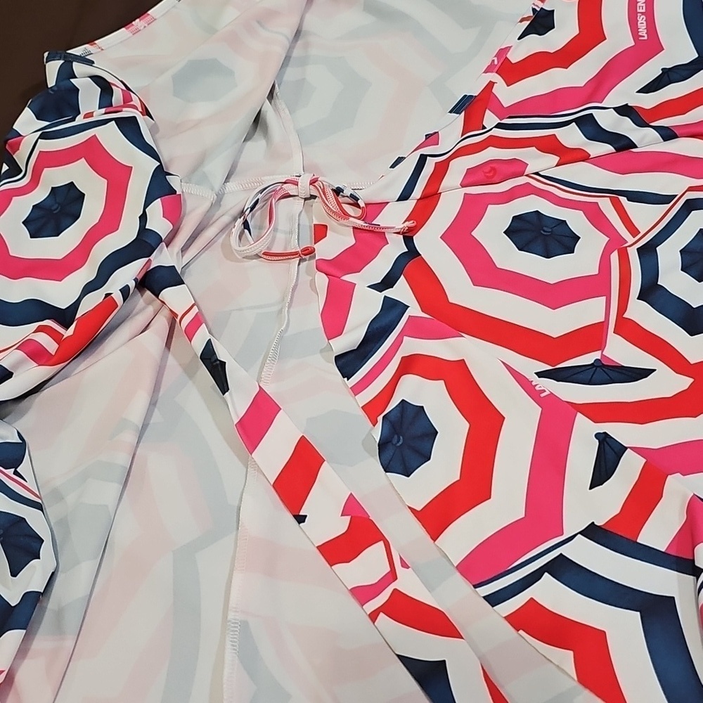 Land’s End Ruffle Hem Swim Cover Up Umbrella Wrap Dress Size S Adjustable Waist - Picture 8 of 10
